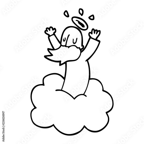 line drawing cartoon god on cloud