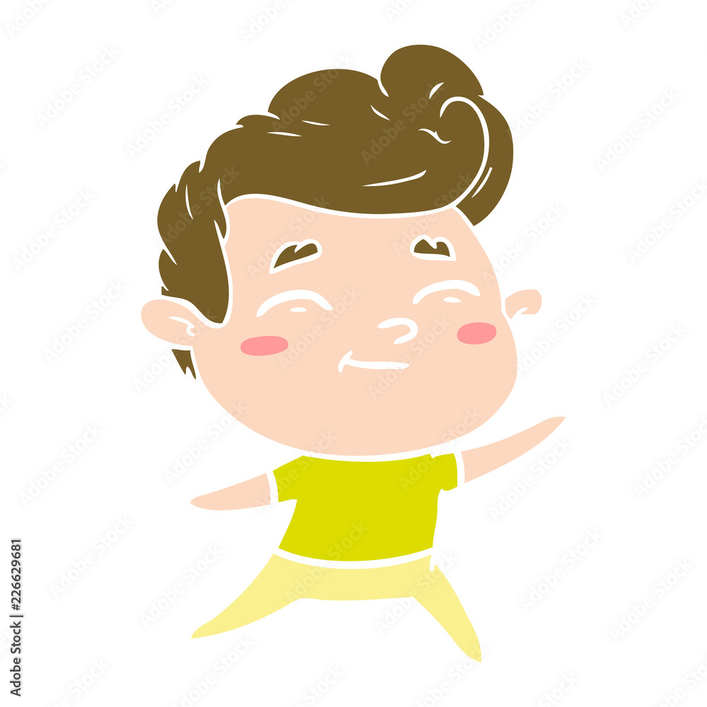 happy flat color style cartoon man