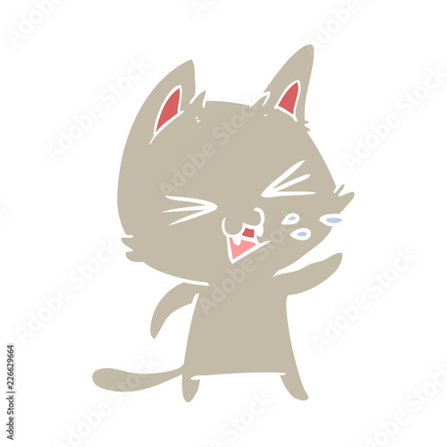 flat color style cartoon cat hissing