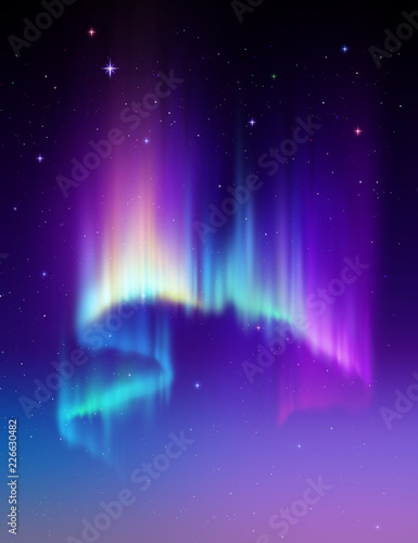 Aurora Borealis abstract background, northern lights in polar night sky illustration, natural phenomenon, cosmic miracle, wonder, neon glowing lines, ultraviolet spectrum