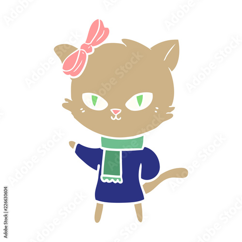 cute flat color style cartoon cat in winter clothes