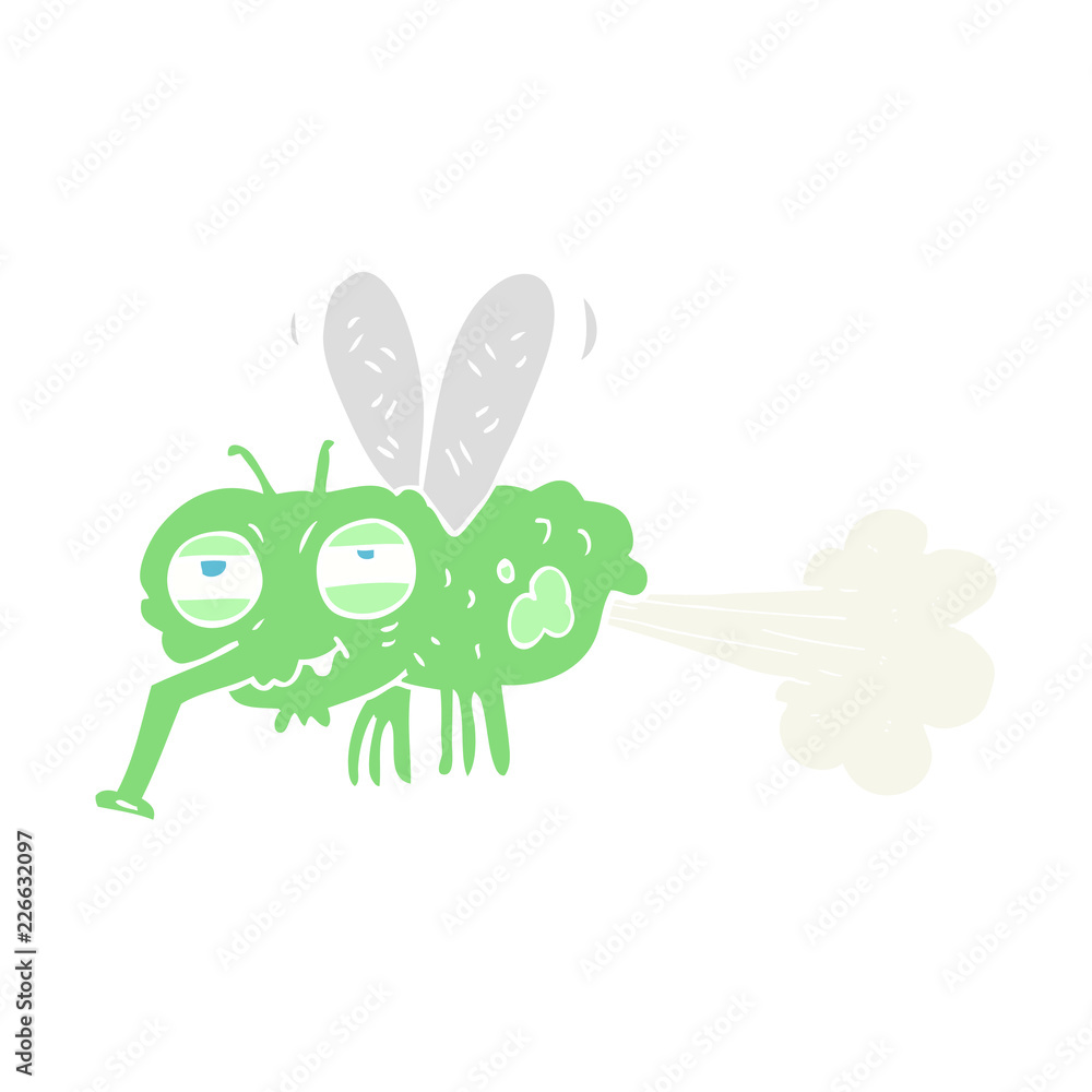flat color illustration of a cartoon gross farting fly flat color illustration of a cartoon gross farting fly