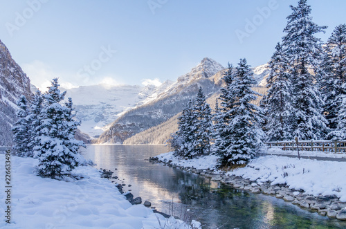 Beautiful River Flowing into Glacier Mountain Lake