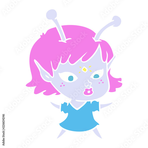 pretty flat color style cartoon alien girl