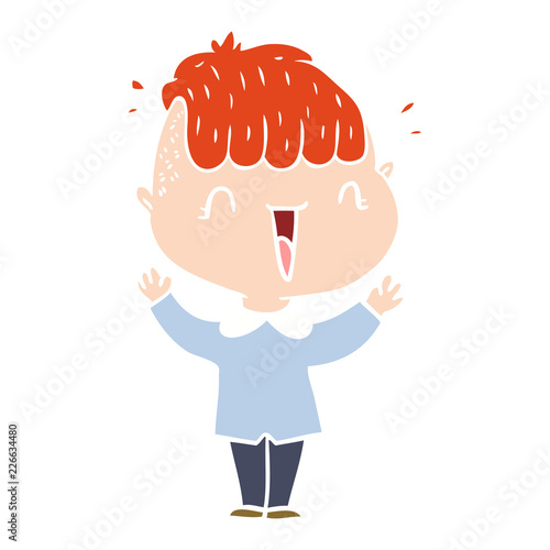 flat color style cartoon happy boy surprised