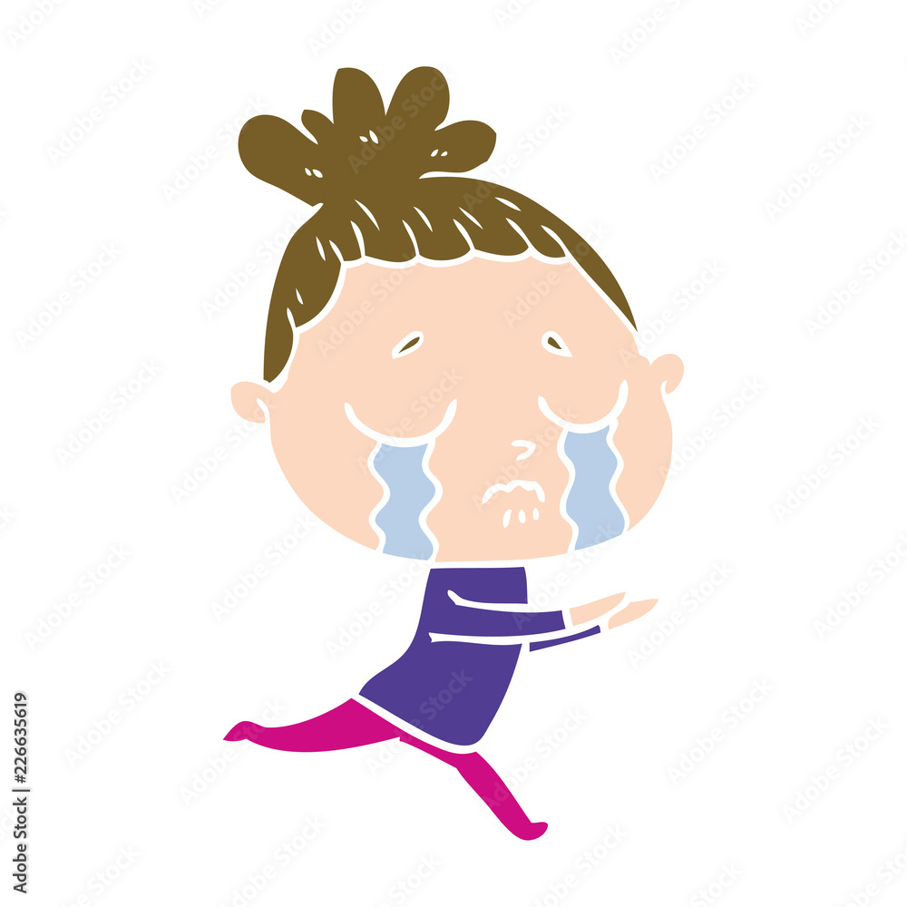 flat color style cartoon crying woman flat color style cartoon crying woman