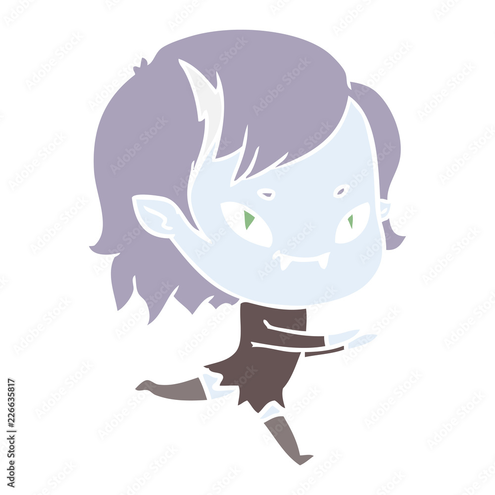flat color style cartoon friendly vampire girl running flat color style cartoon friendly vampire girl running