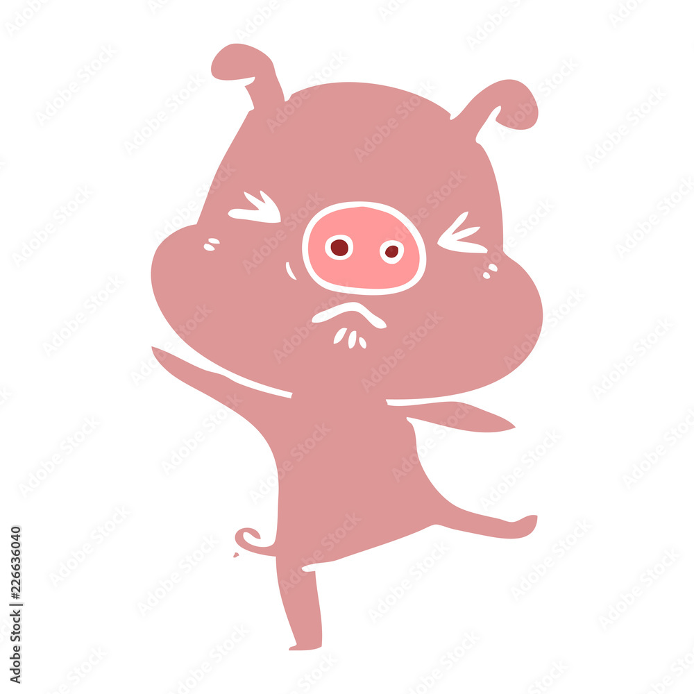 flat color style cartoon furious pig