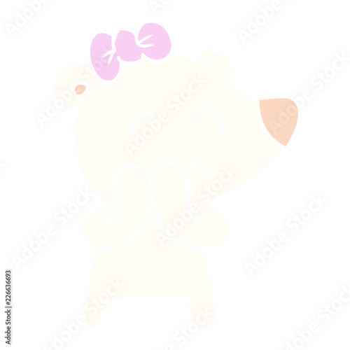 shy female polar bear flat color style cartoon