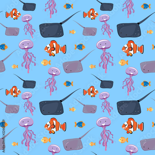 Seawater fish seamless pattern