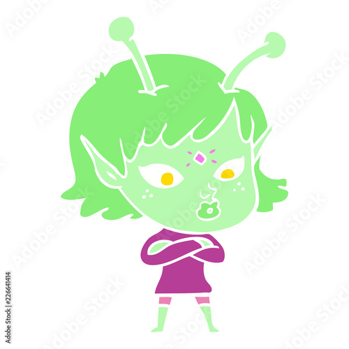 pretty flat color style cartoon alien girl
