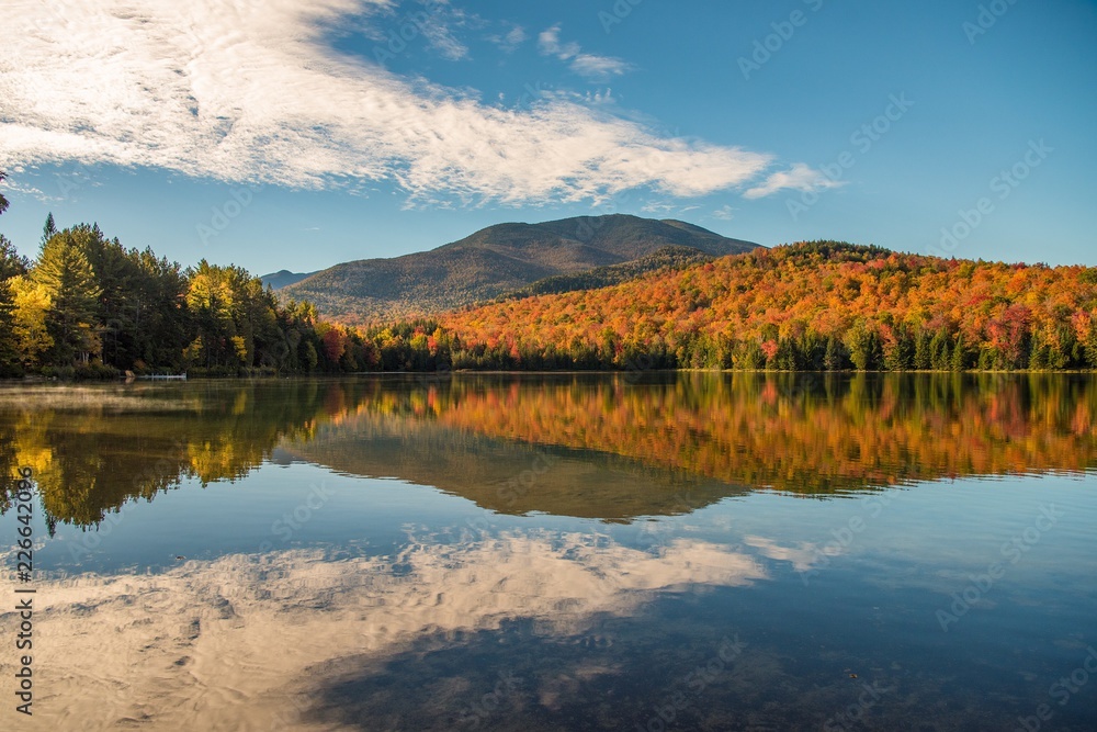 Morning light reflection and fall color in the Adirondack mountains