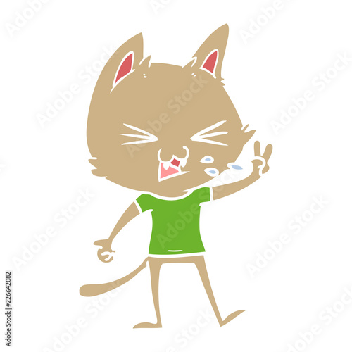 flat color style cartoon cat hissing