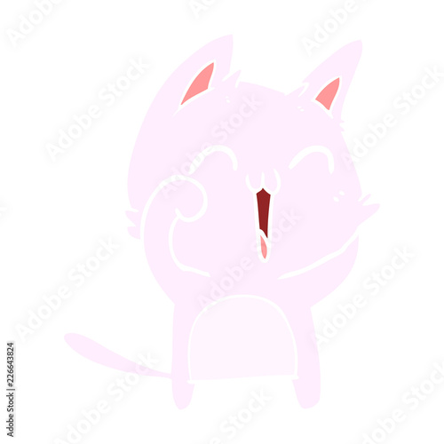 happy flat color style cartoon cat meowing