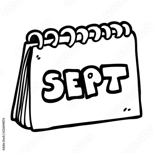 line drawing cartoon calendar showing month of september