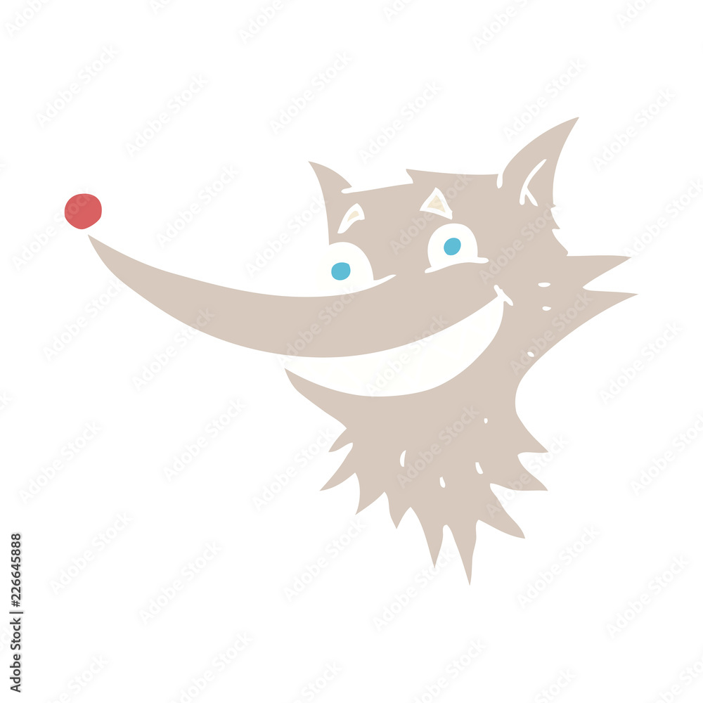 Obraz premium flat color illustration of a cartoon grinning wolf face
