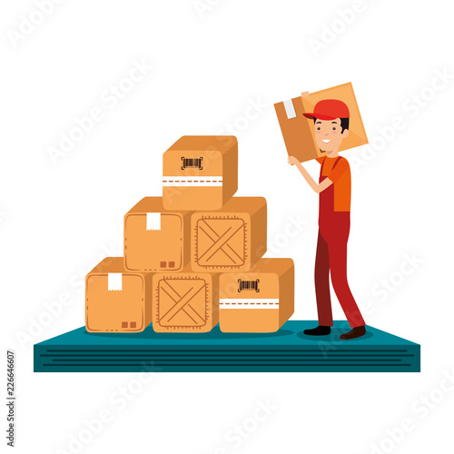 delivery worker lifting boxes