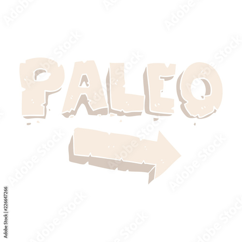 flat color illustration of a cartoon paleo diet pointing arrow