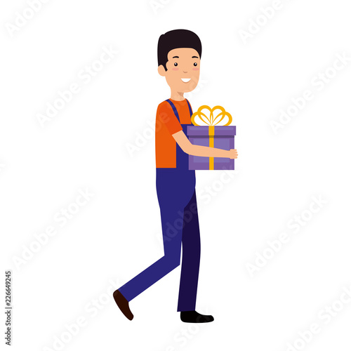 delivery worker with gift character