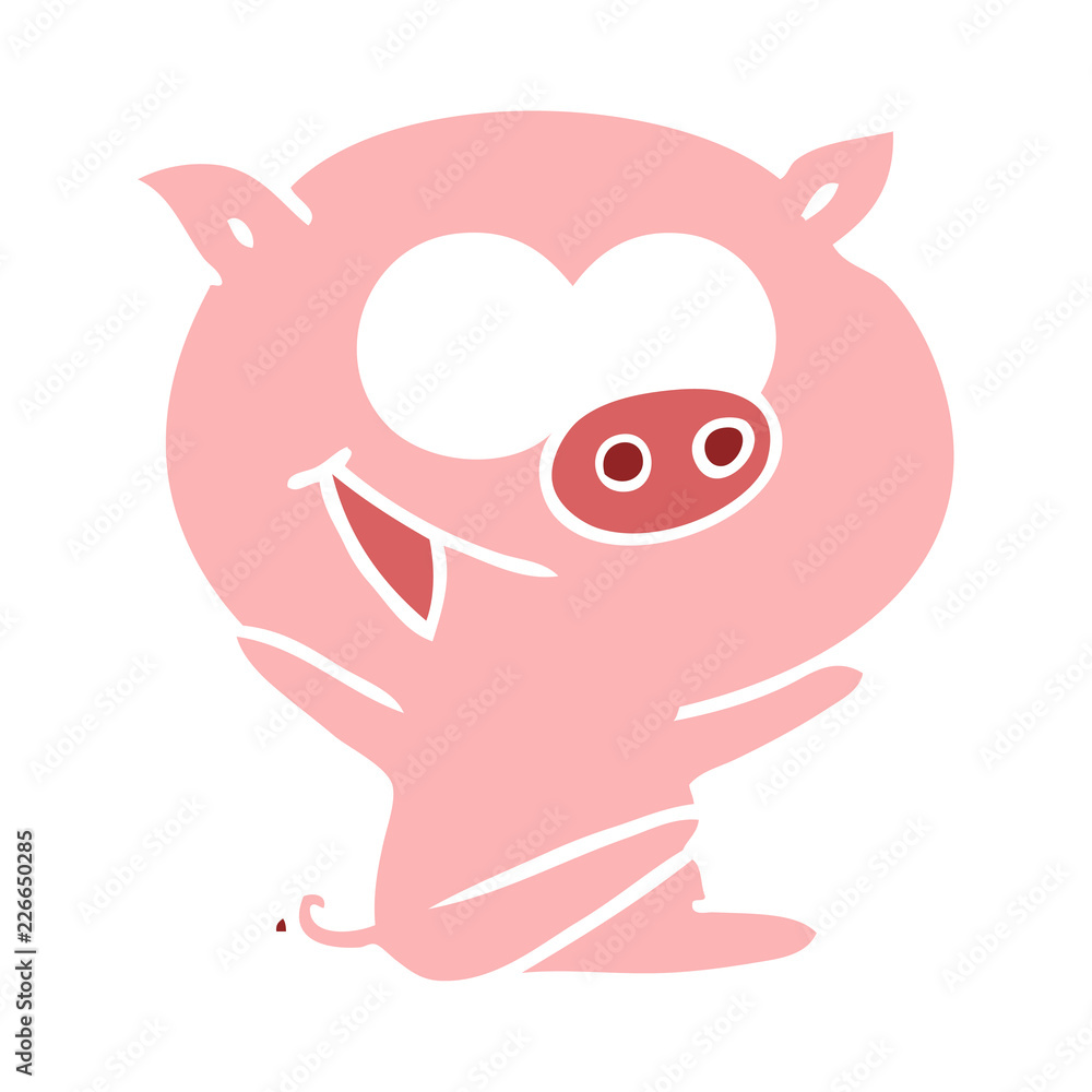 cheerful sitting pig flat color style cartoon cheerful sitting pig flat color style cartoon