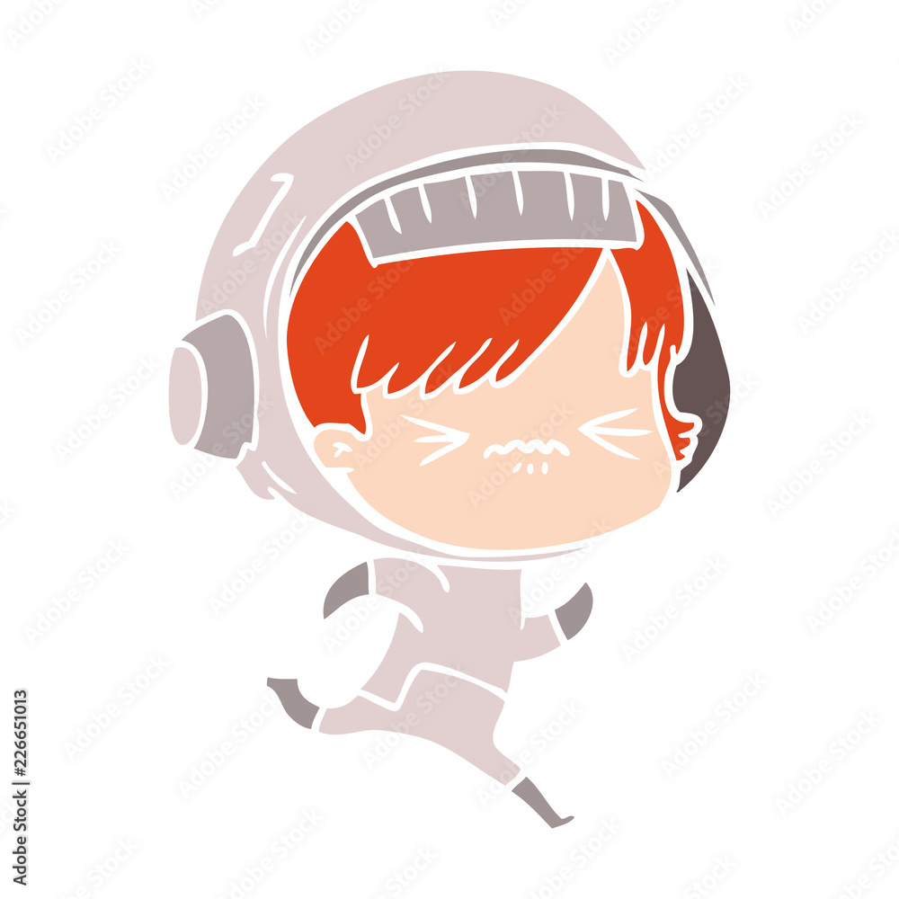 flat color style cartoon space girl running flat color style cartoon space girl running