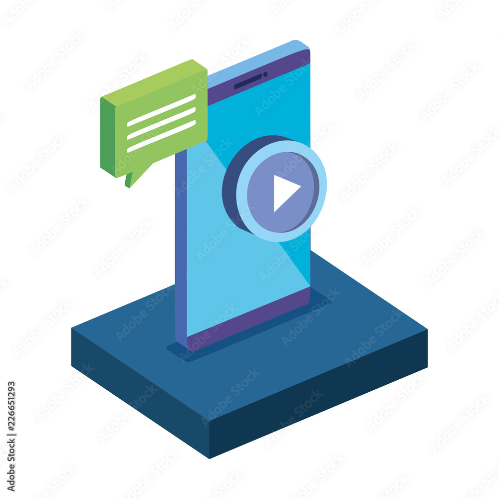 smartphone with play button and speech bubble smartphone with play button and speech bubble