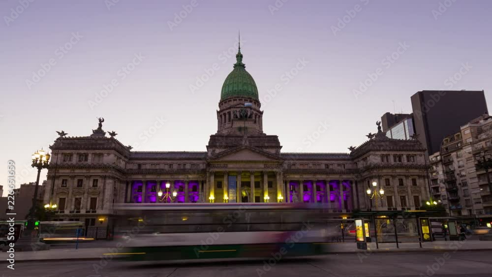 Day to night Sunset time lapse hyperlapse of the Argentina historic national congress in Buenos Aires Day to night Sunset time lapse hyperlapse of the Argentina historic national congress in Buenos Aires