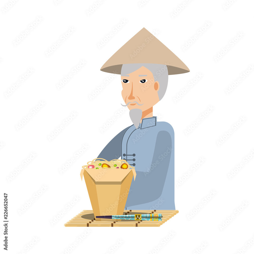 old man peasant with food chinese