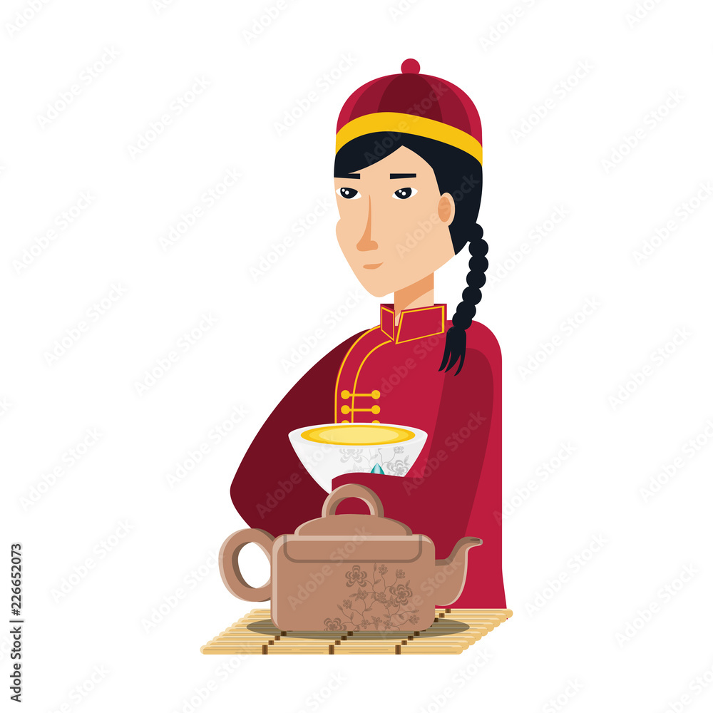 chinese man with traditional costume and teapot chinese man with traditional costume and teapot