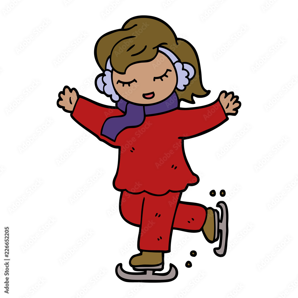 cartoon doodle girl ice skating cartoon doodle girl ice skating