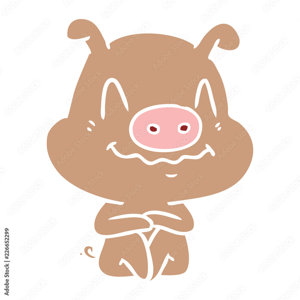nervous flat color style cartoon pig sitting nervous flat color style cartoon pig sitting
