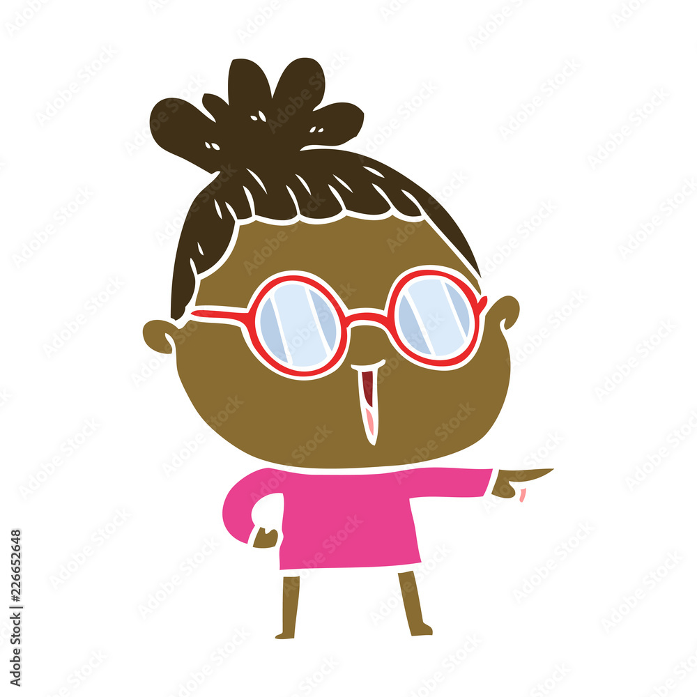 Fototapeta premium flat color style cartoon woman wearing spectacles