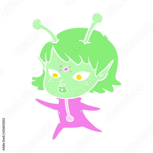 pretty flat color style cartoon alien girl