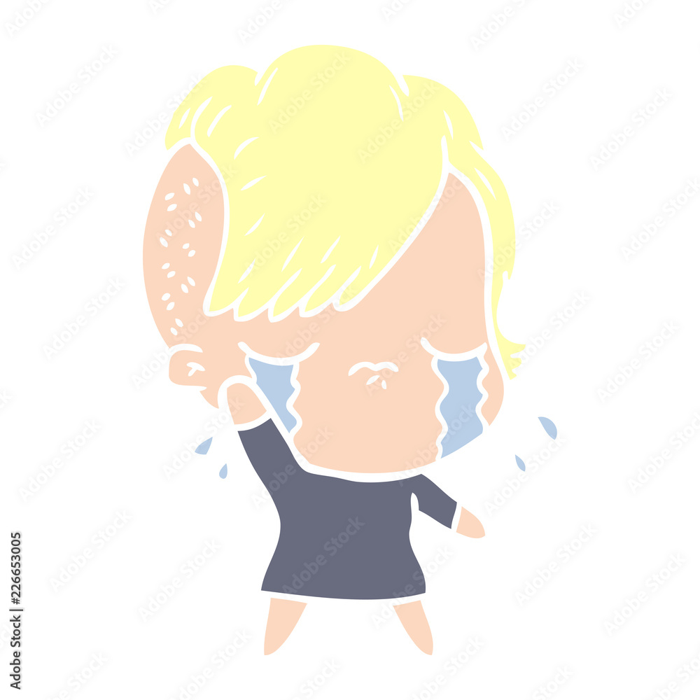 flat color style cartoon crying girl waving flat color style cartoon crying girl waving