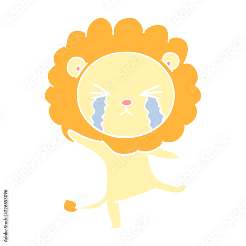 flat color style cartoon crying lion