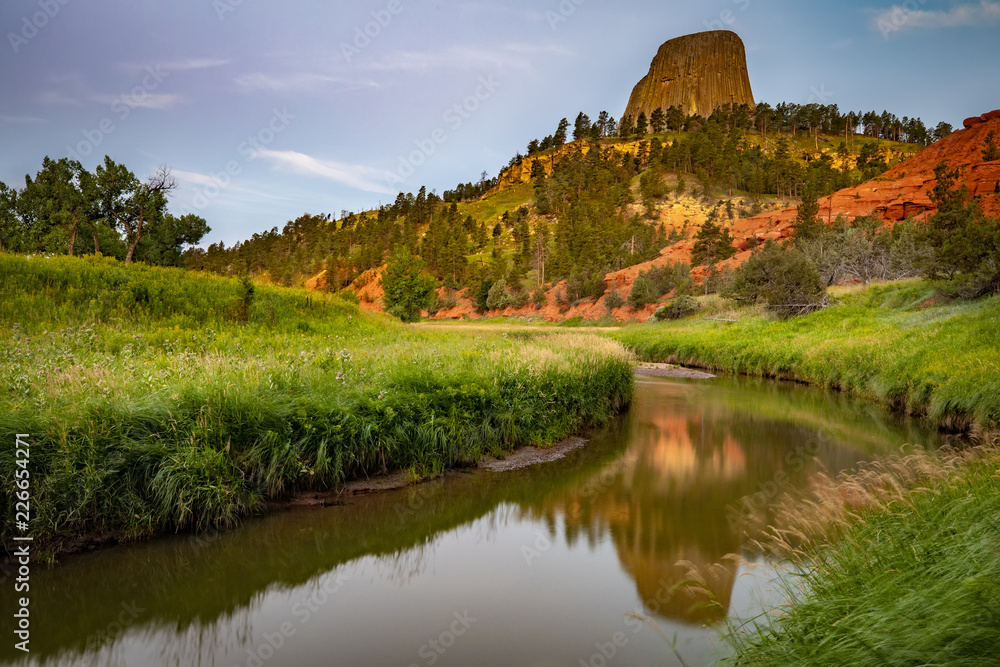 Devils Tower along the Belle Fourche River in Wyoming