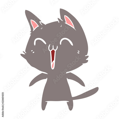 happy flat color style cartoon cat meowing