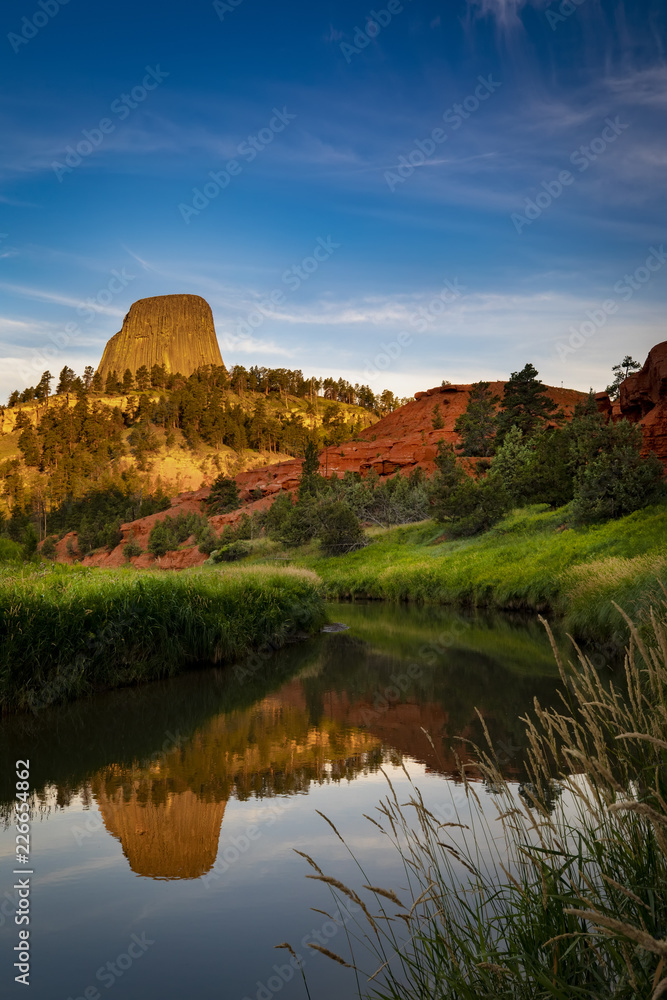 Devils Tower along the Belle Fourche River in Wyoming