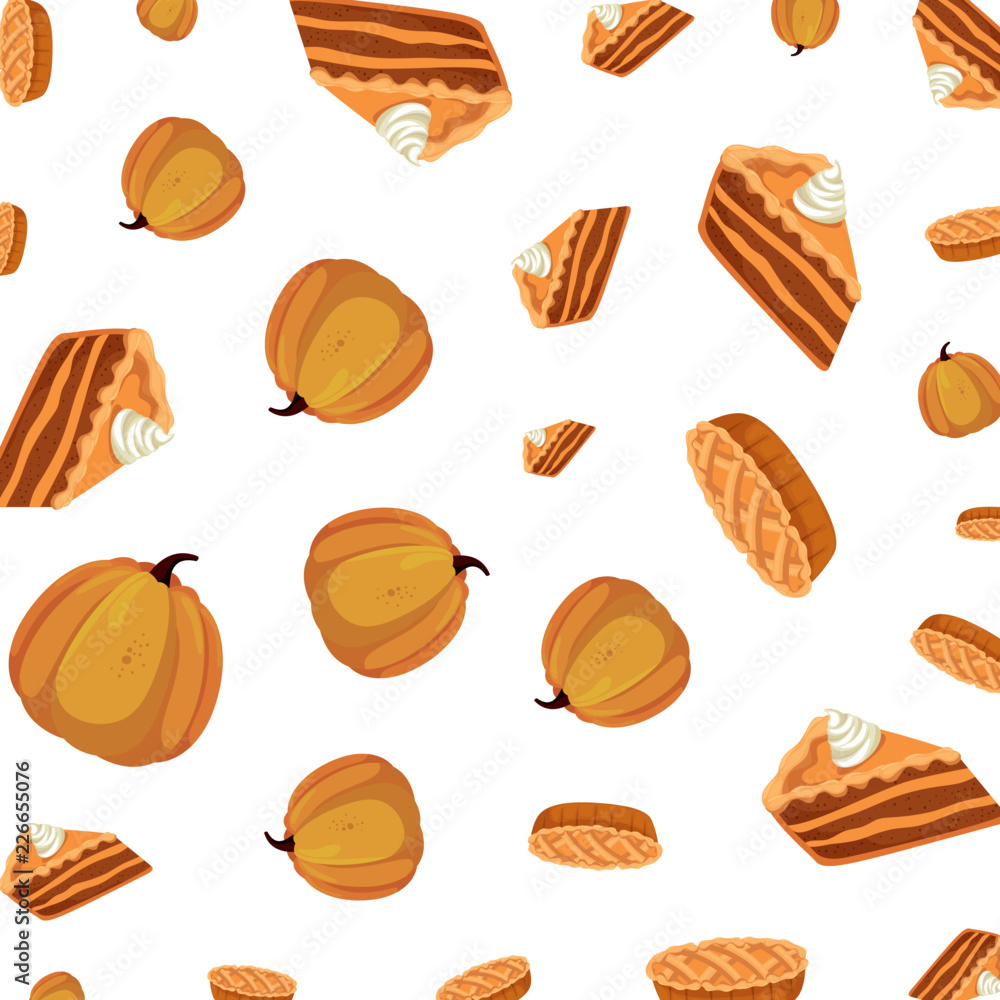 fresh pumpkin and delicious pie pattern Stock Vector | Adobe Stock