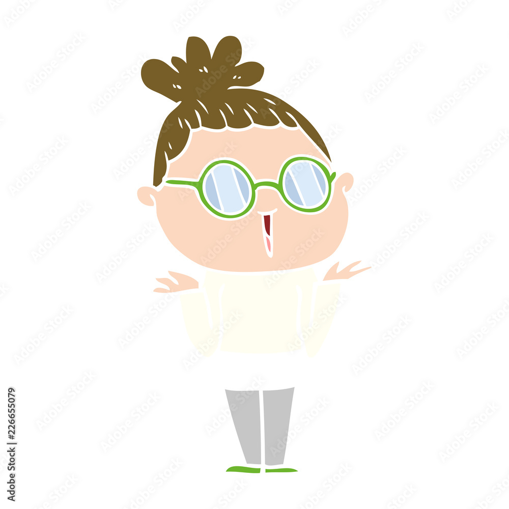 flat color style cartoon shrugging woman wearing spectacles flat color style cartoon shrugging woman wearing spectacles