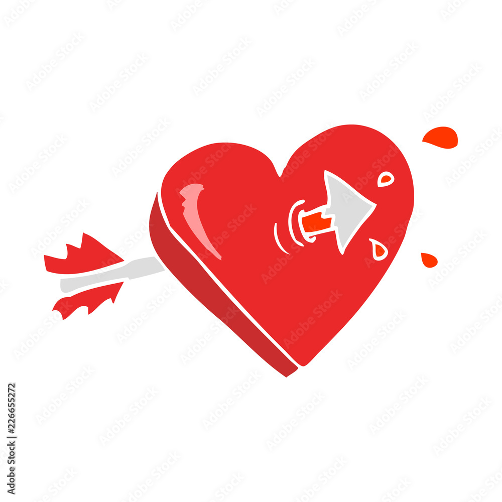 flat color illustration of a cartoon arrow through heart flat color illustration of a cartoon