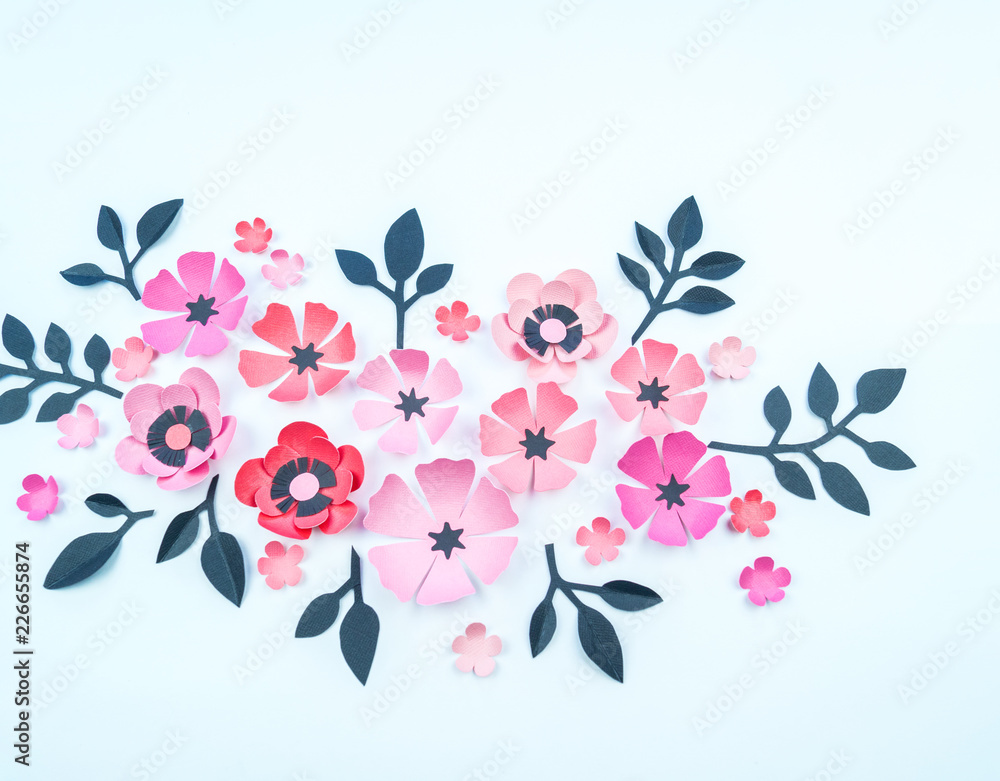 Flower and leaf pink and black color made of paper Flower and leaf pink and black color made of paper