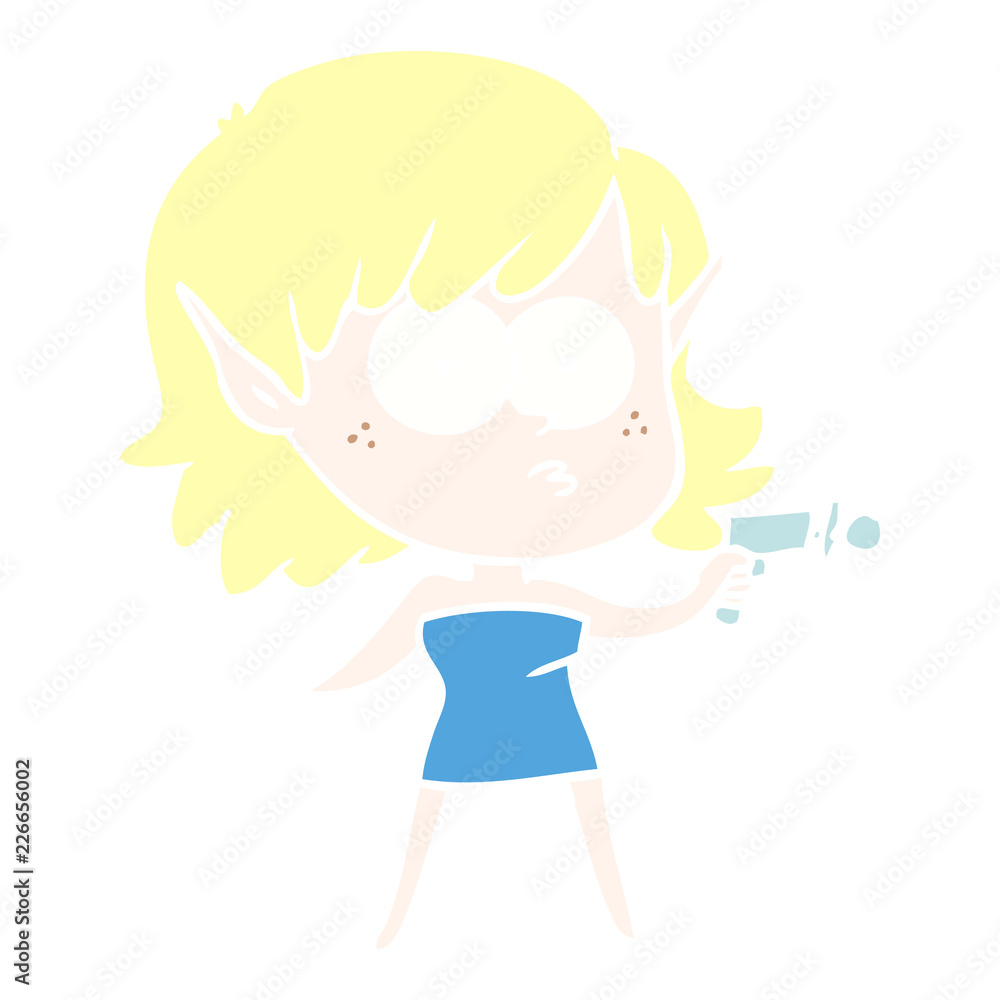 flat color style cartoon elf girl with ray gun flat color style cartoon elf girl with ray gun