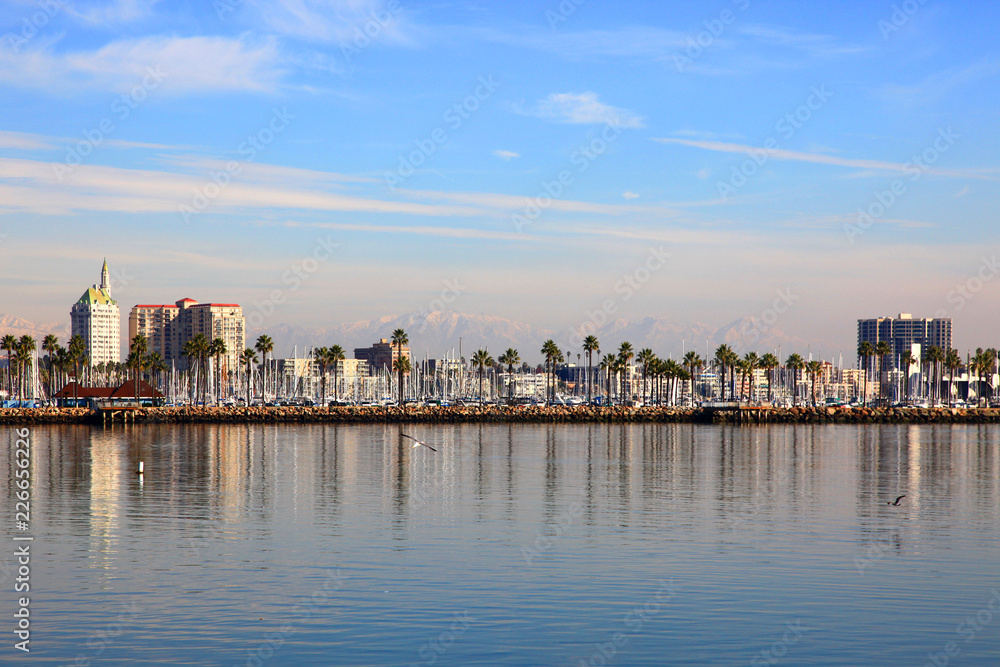 Long Beach Skyline, viewed from Queen Mary, Los Angeles, California, USA.