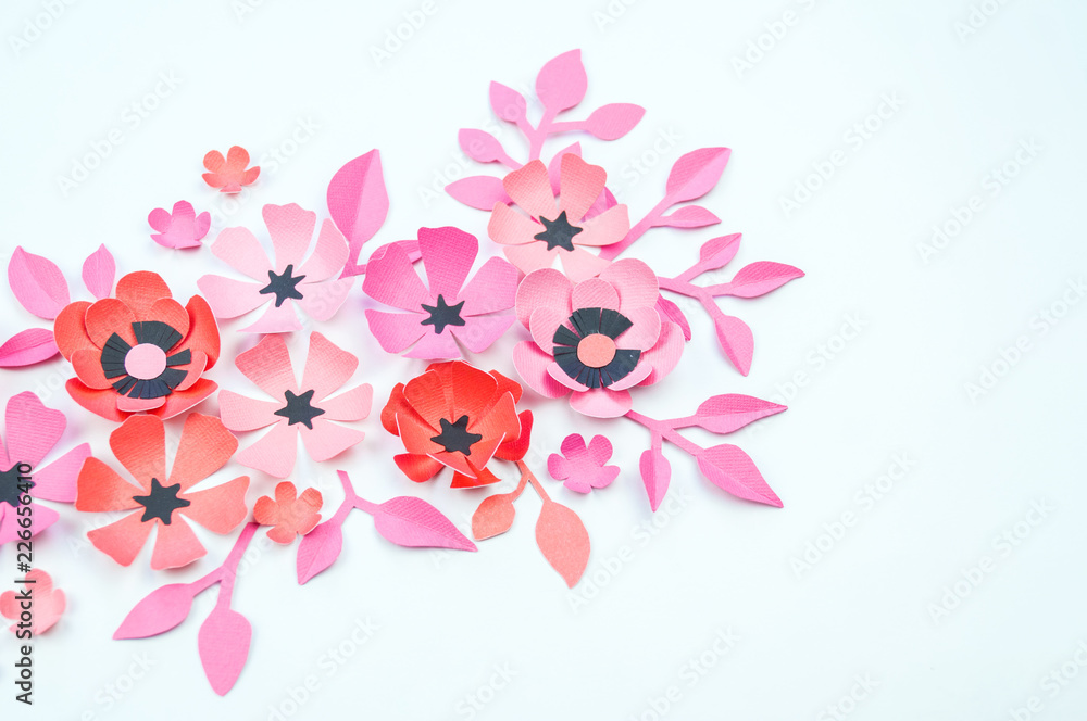 Flower and leaf pink and black color made of paper Flower and leaf pink and black color made of paper