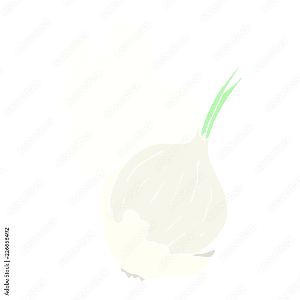 flat color illustration of a cartoon garlic
