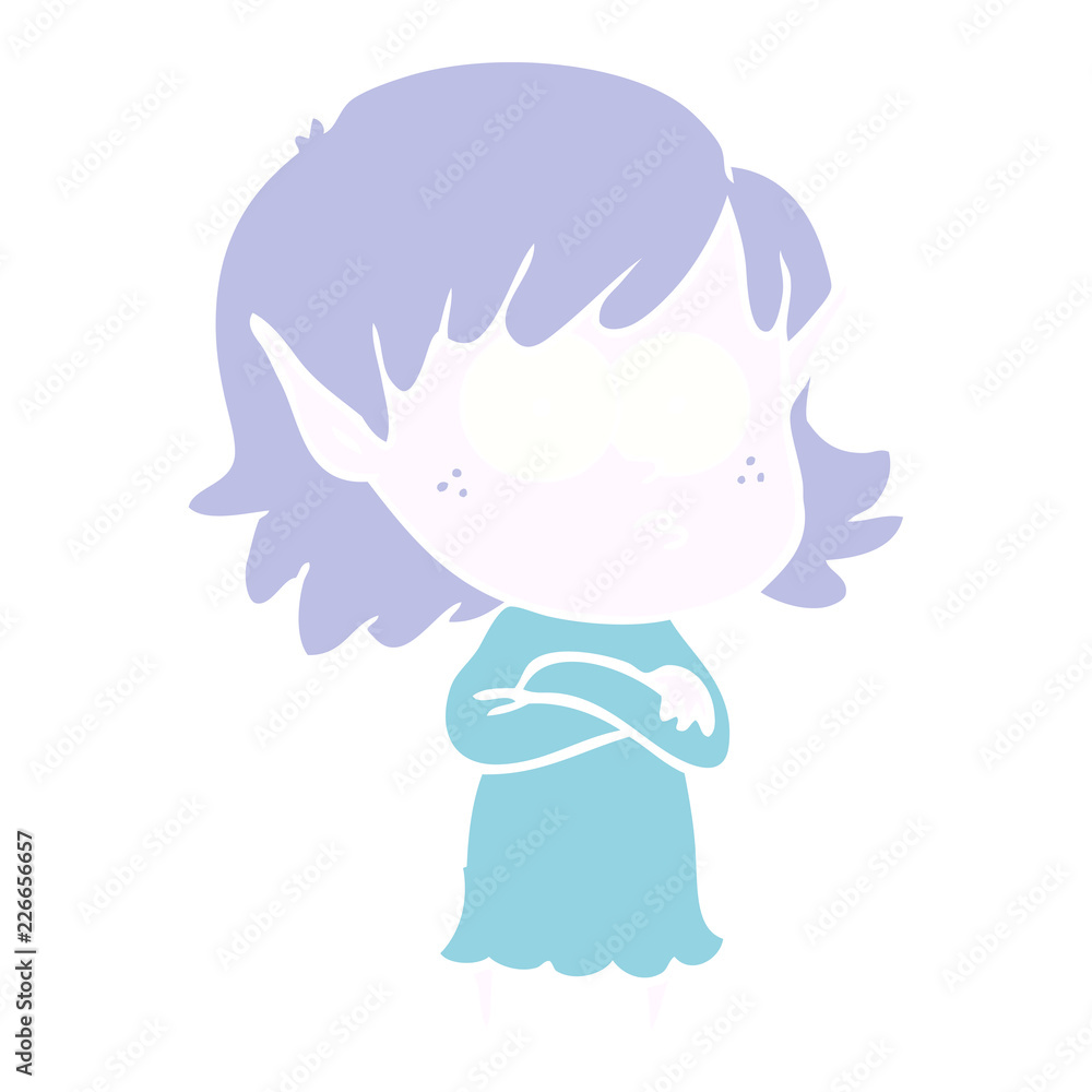 flat color style cartoon elf girl staring flat color style cartoon elf girl staring