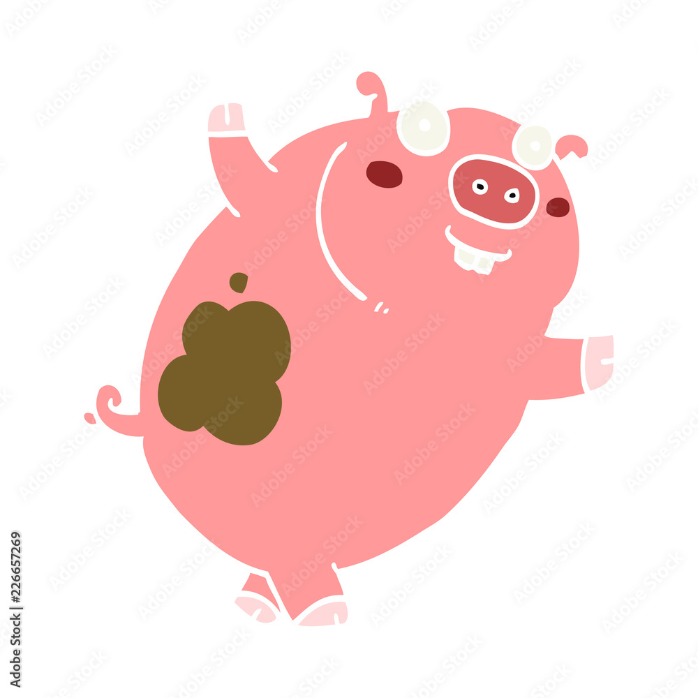 Fototapeta premium funny flat color style cartoon pig