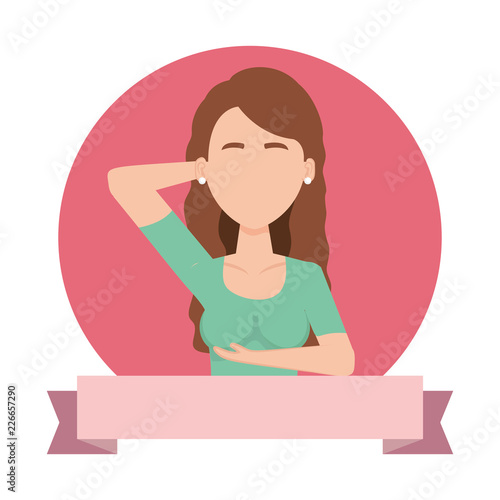 woman doing breast self examination with ribbon