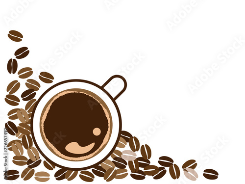 上から見たコーヒーとコーヒー豆のフレーム